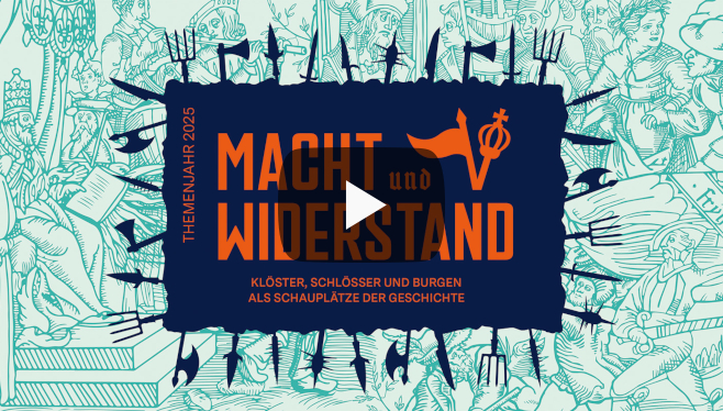 Illustration: Staatliche Schlösser und Gärten Baden-Württemberg, JUNG:Kommunikation GmbH Startbildschirm des Filmes "Macht und Widerstand"